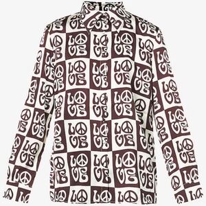 Brown and white checkered hippie pattern button up